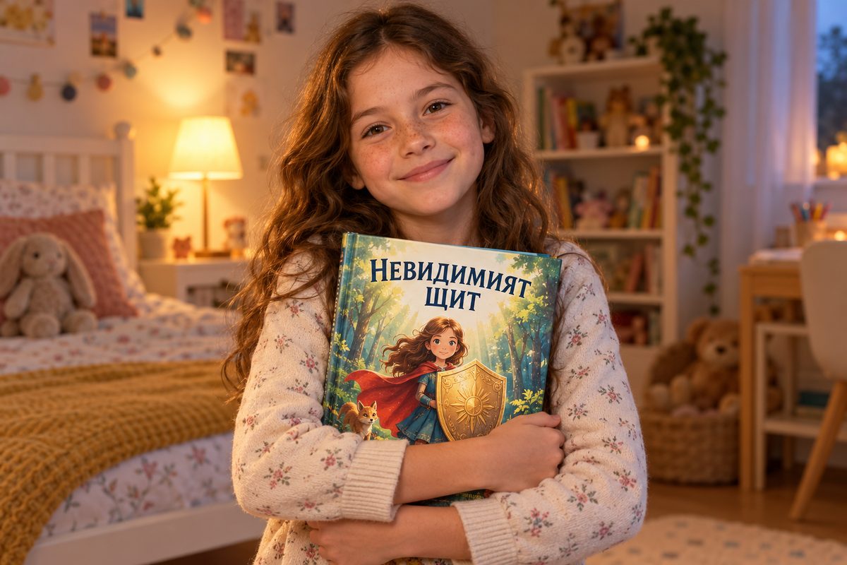 Момиче, което държи книгата „Невидимият щит“
